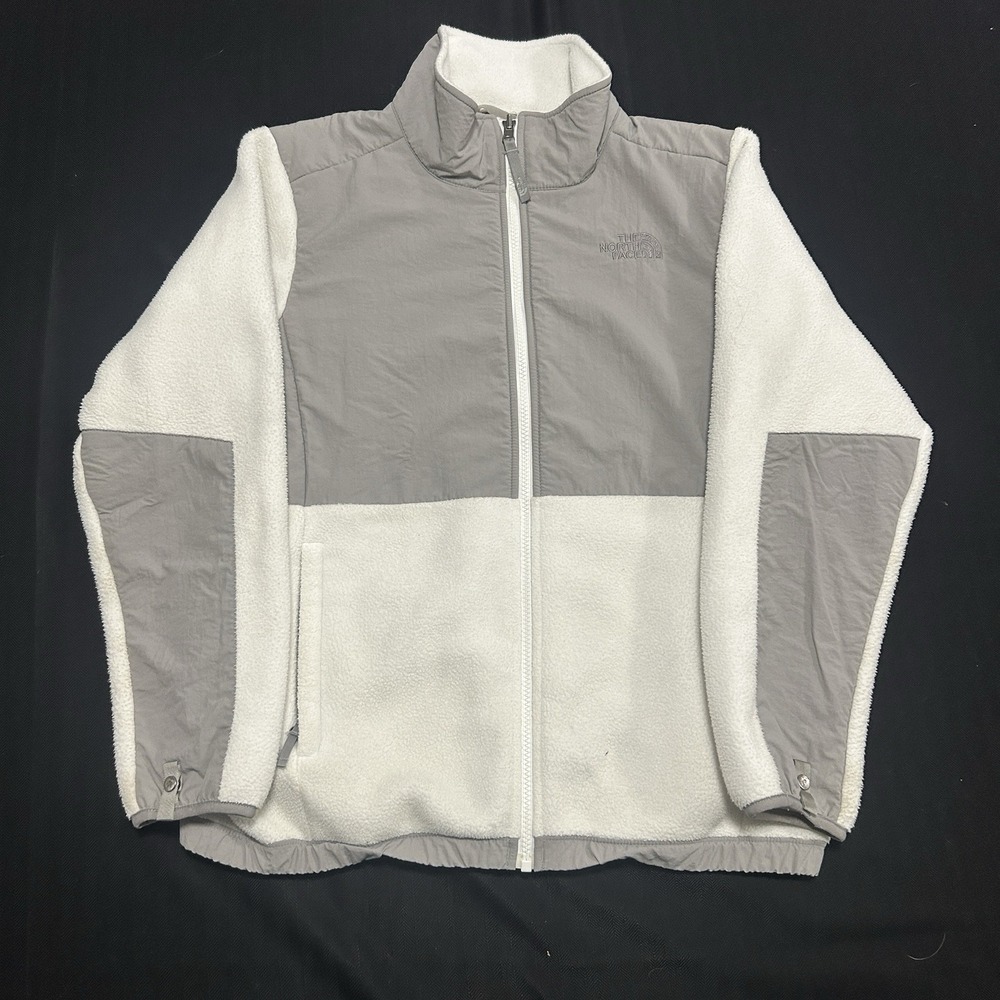 The North Face Denali Fleece Jacket Girls XL White Gray Zip-Up
